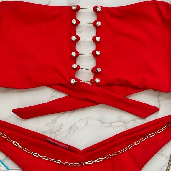 Noelani Bandeau Top XL Serena Skimpy Bottom XL  - Red $320 - Picture 14 of 14